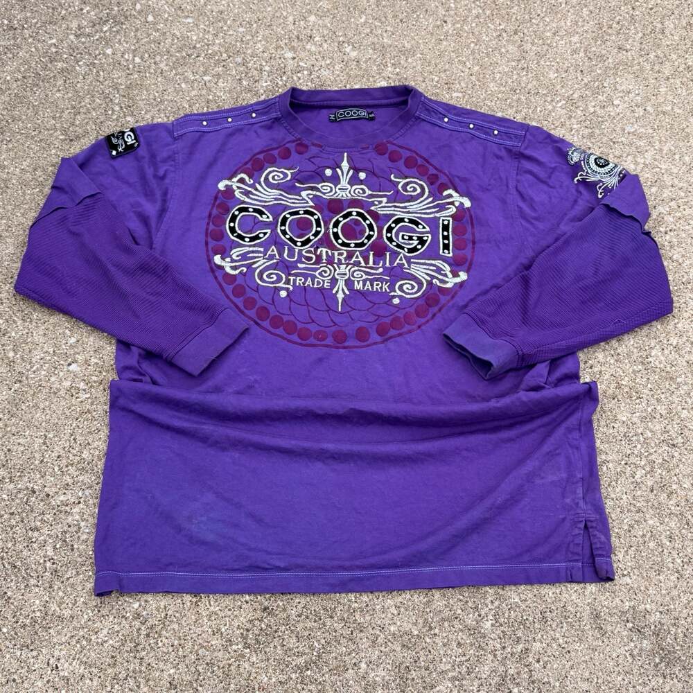 Coogi Australia Vintage Long Sleeve Graphic Purple waffle knit lined